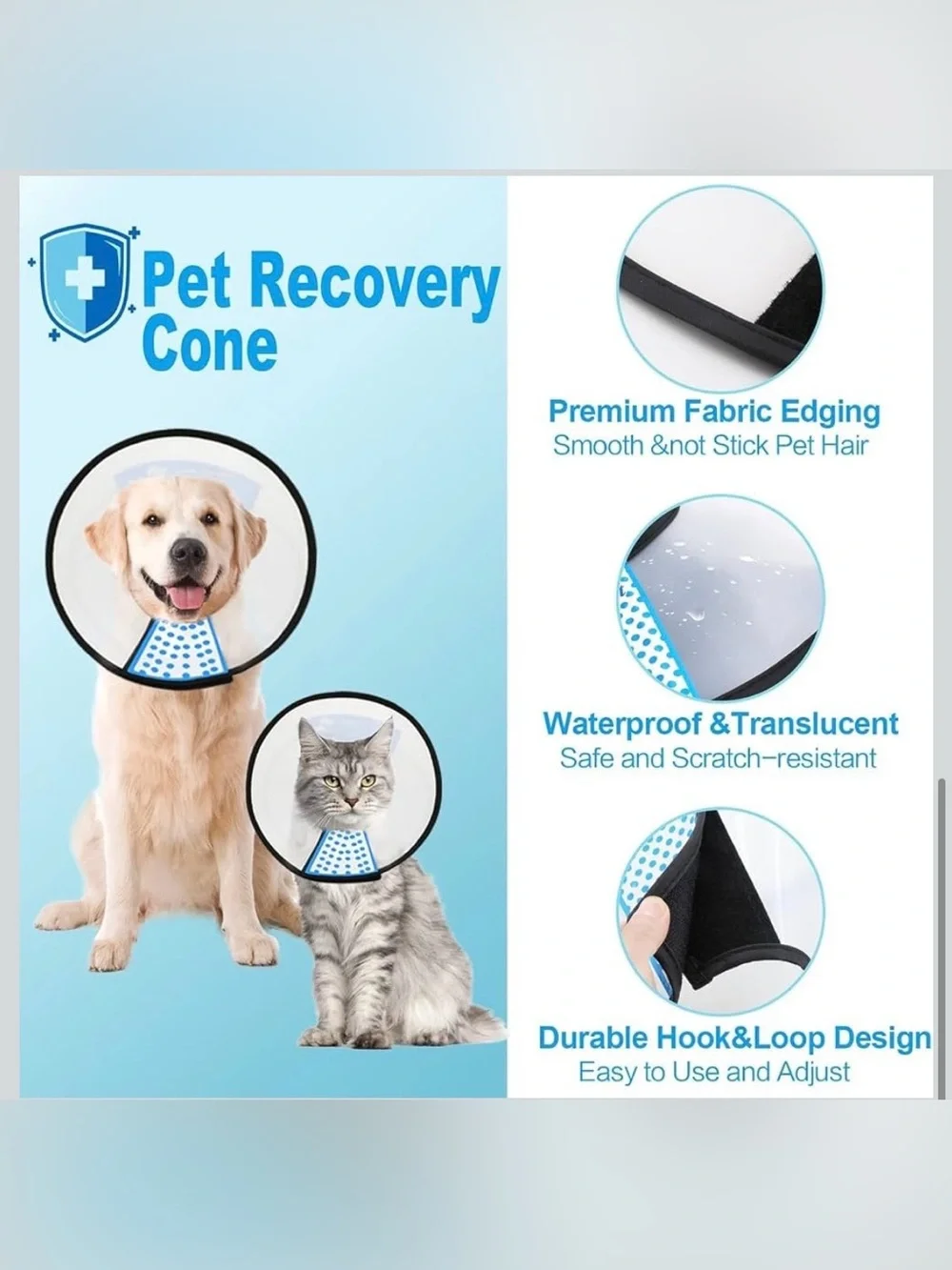 Supet Dog Cone Collar Adjustable After Surgery, Comfortable Pet Recovery Collar